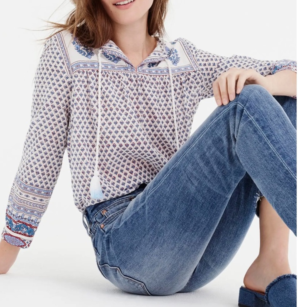 Floral Paisley Cotton Peasant Top - Picture 3 of 8